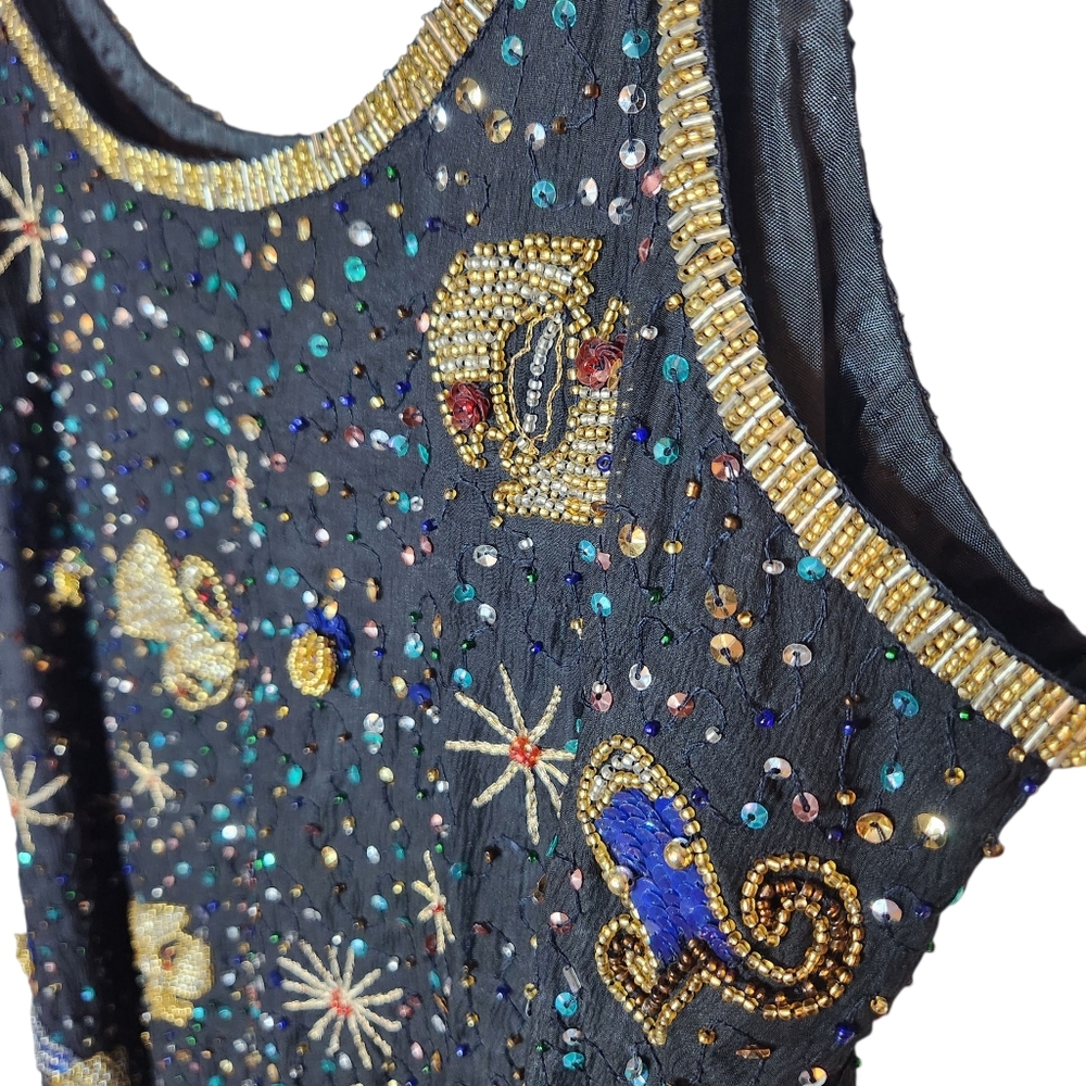 Vintage 80s Silk Beaded Celestial Camisole - Picture 3 of 9